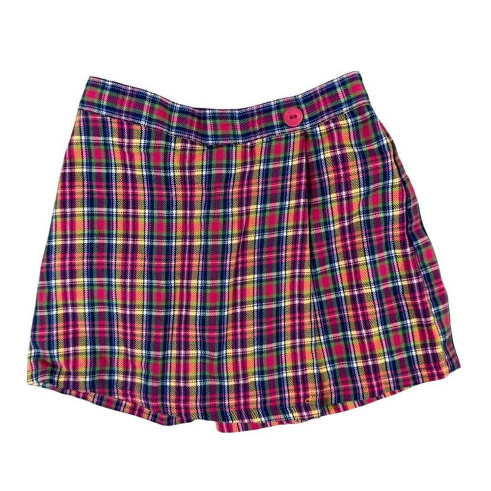 Vintage Girls Plaid Wrap Skort Pink Yellow Green Check Size 4 RN 79781